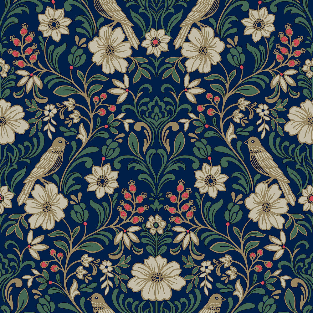 Colette Navy Wallpaper by Magnolia Home Magnolia Home 4 Covers about 56.4 square feet 20.5-in by 33-ft long roll Prepasted 20.5 - Fabric Carolina -