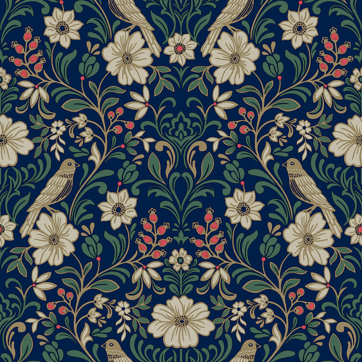 Colette Navy Wallpaper by Magnolia Home Magnolia Home 4 Covers about 56.4 square feet 20.5-in by 33-ft long roll Prepasted 20.5 - Fabric Carolina -