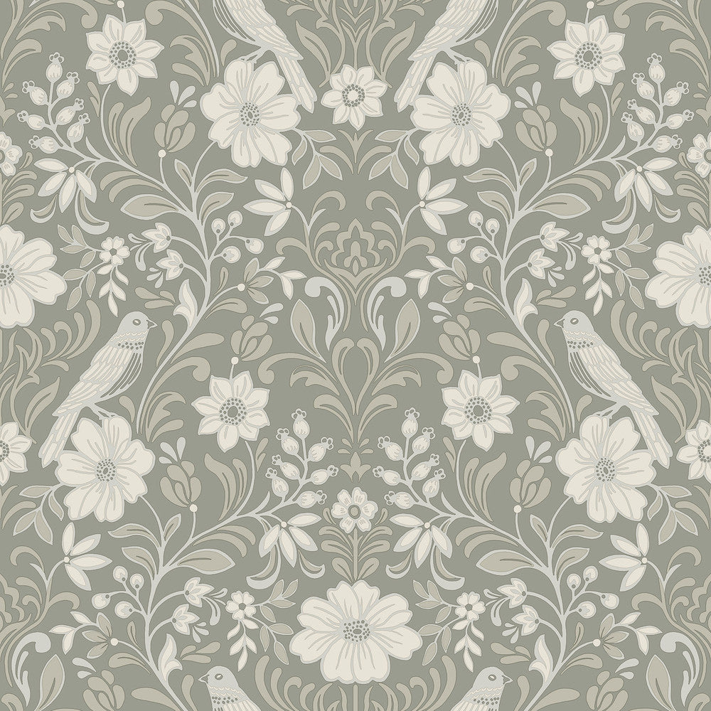Colette Grey Wallpaper by Magnolia Home Magnolia Home 4 Covers about 56.4 square feet 20.5-in by 33-ft long roll Prepasted 20.5 - Fabric Carolina -
