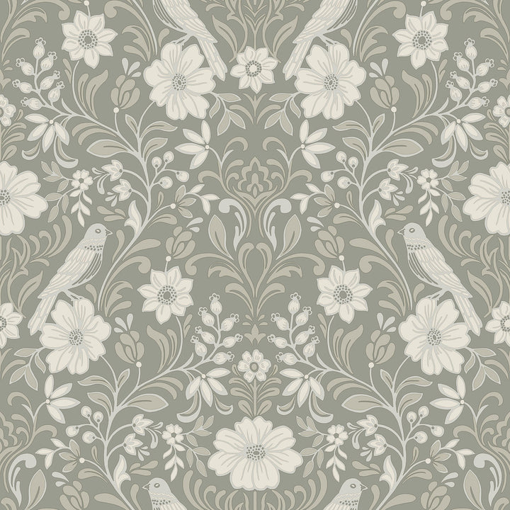 Colette Grey Wallpaper by Magnolia Home Magnolia Home 4 Covers about 56.4 square feet 20.5-in by 33-ft long roll Prepasted 20.5 - Fabric Carolina -
