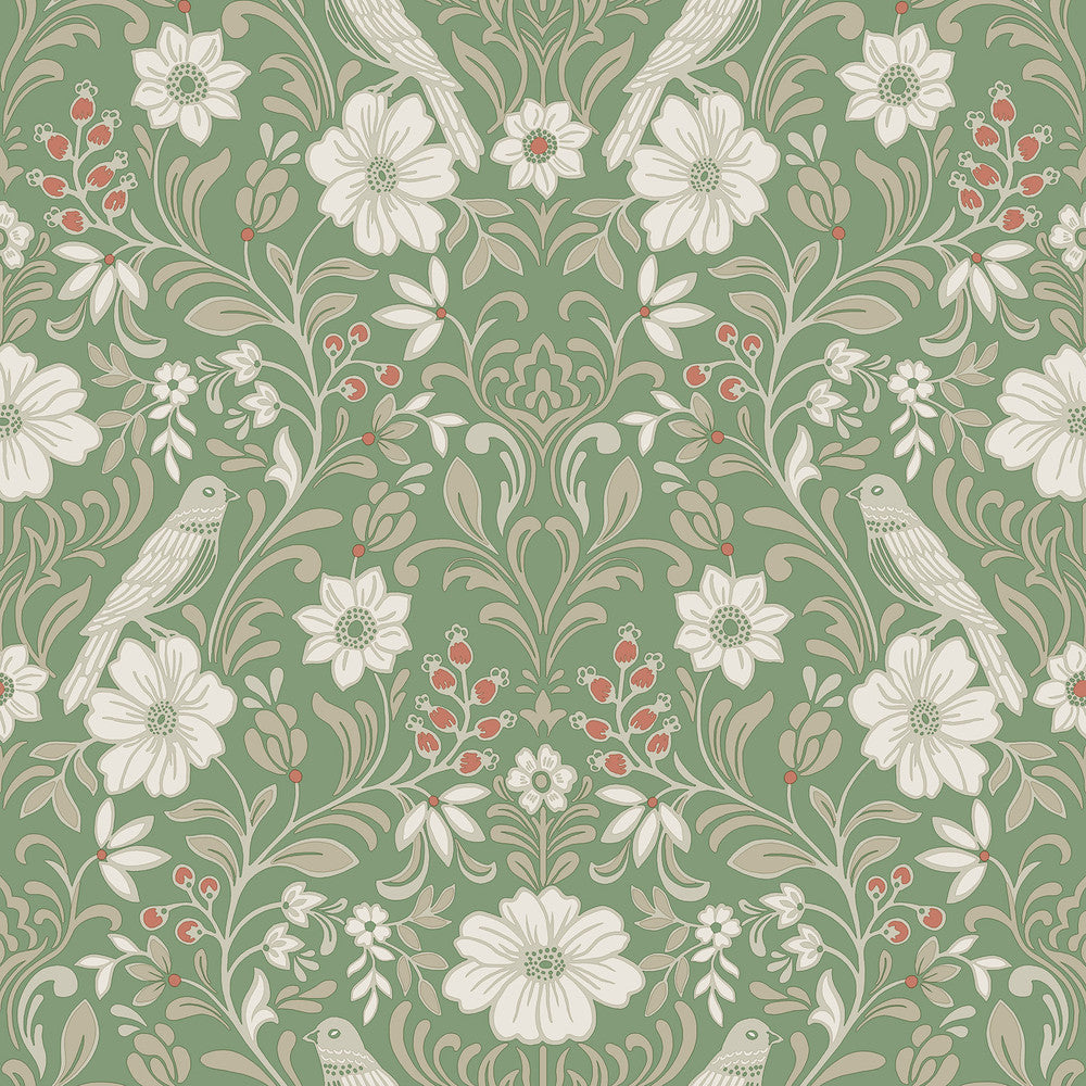 Colette Bright Green Wallpaper by Magnolia Home Magnolia Home 4 Covers about 56.4 square feet 20.5-in by 33-ft long roll Prepasted 20.5 - Fabric Carolina -