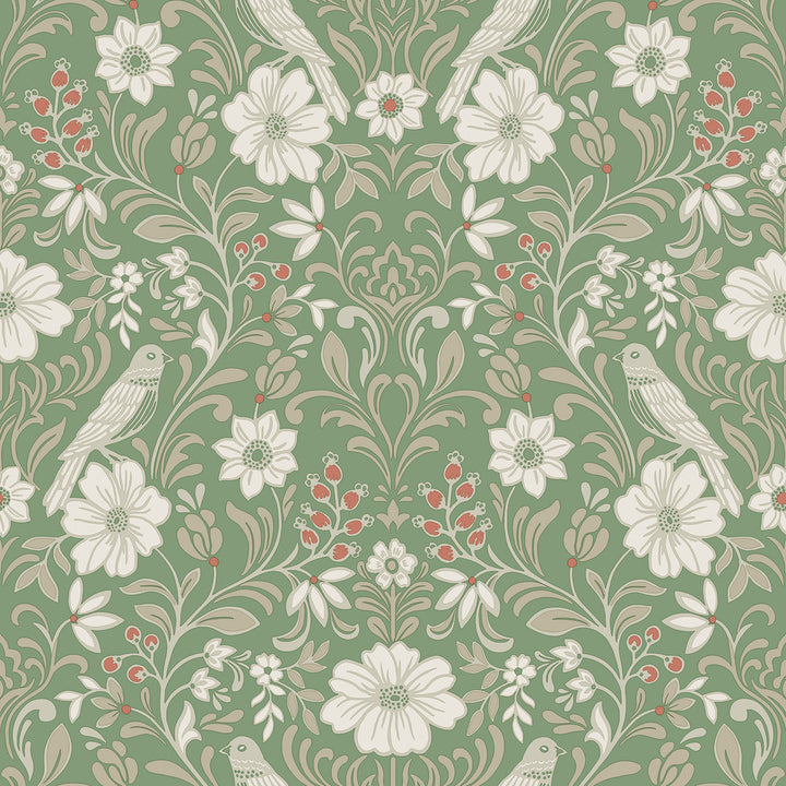 Colette Bright Green Wallpaper by Magnolia Home Magnolia Home 4 Covers about 56.4 square feet 20.5-in by 33-ft long roll Prepasted 20.5 - Fabric Carolina -