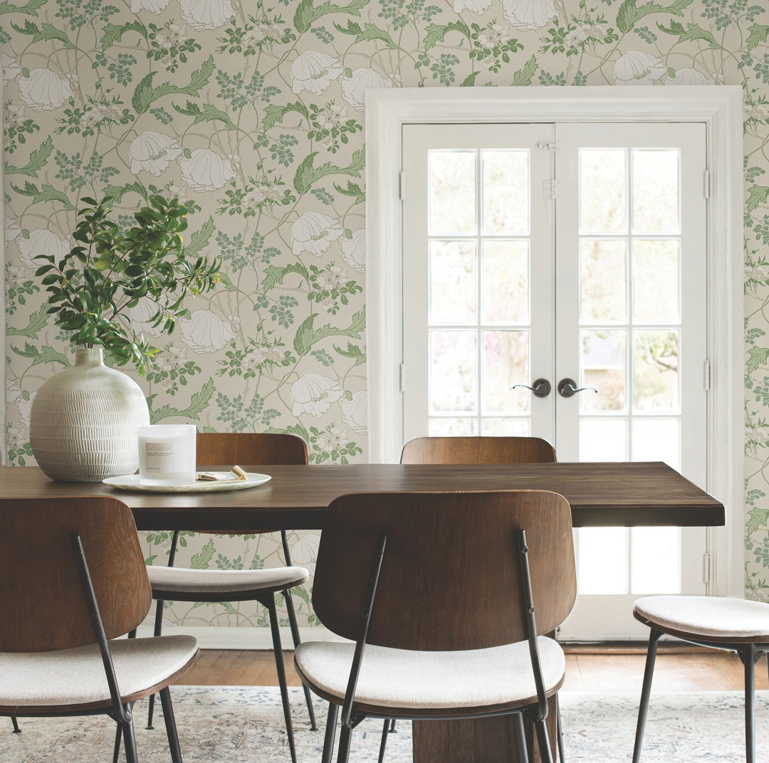 Gwendolyn Ecru & Green Wallpaper by Magnolia Home Designer