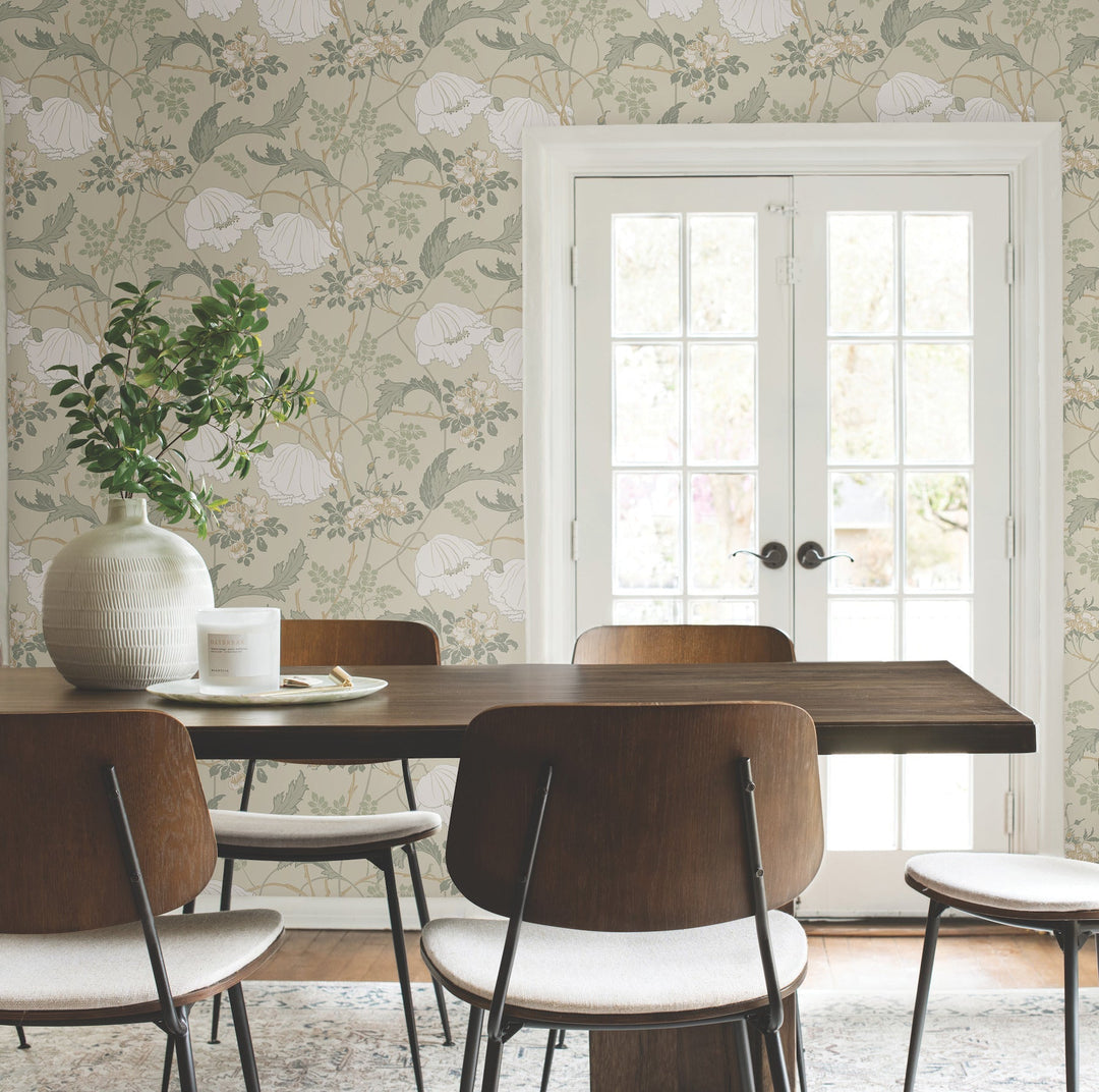 Gwendolyn Linen & Sage Wallpaper by Magnolia Home Designer