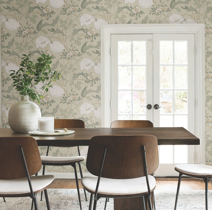 Gwendolyn Linen & Sage Wallpaper by Magnolia Home Designer