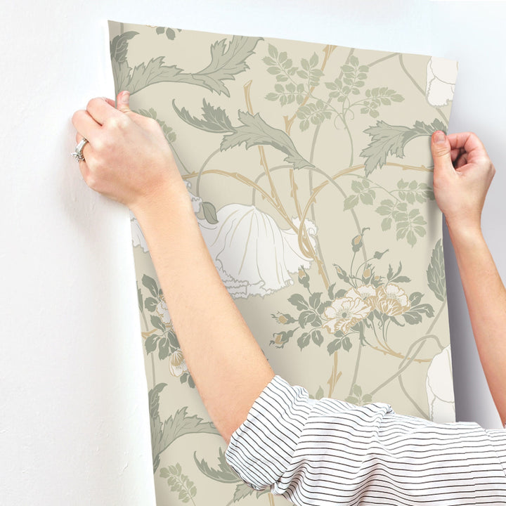 Gwendolyn Linen & Sage Wallpaper by Magnolia Home Designer