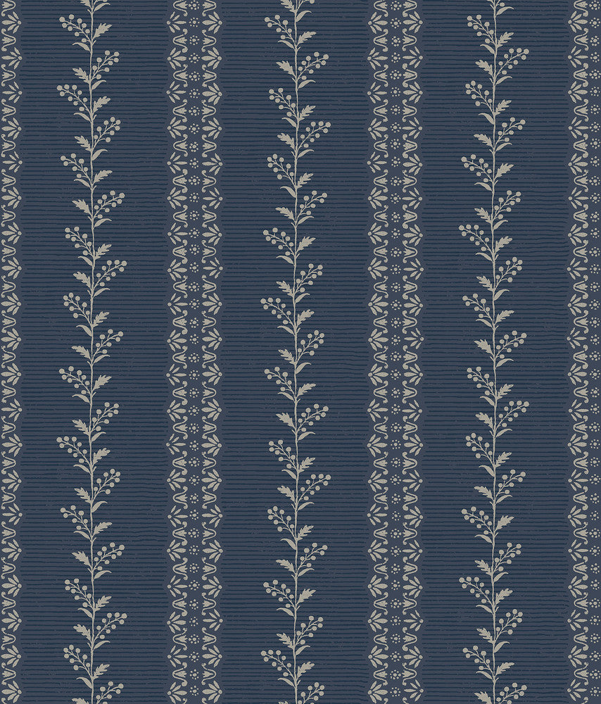 Everleigh Navy Wallpaper by Magnolia Home Magnolia Home 4 Covers about 56.4 square feet 20.5-in by 33-ft long roll Prepasted 24 - Fabric Carolina -