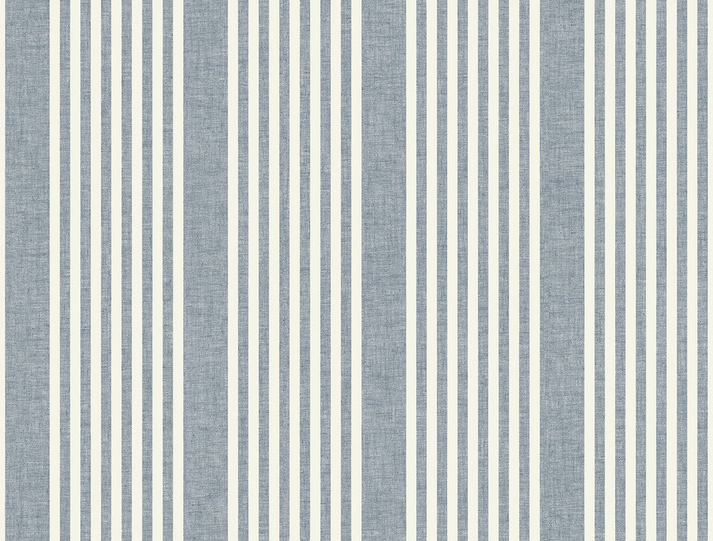 French Navy Linen Stripe Wallpaper by Magnolia Home Magnolia Home 4 Covers about 60.8 square feet 27-in by 27-ft long roll Prepasted 0 - Fabric Carolina -