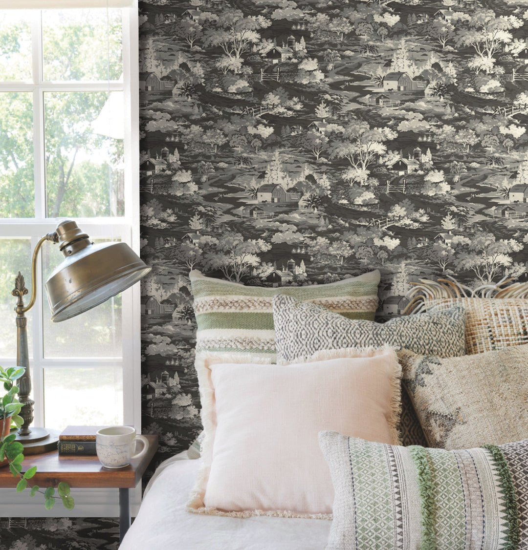 Homestead Black & Grey Wallpaper by Magnolia Home Designer
