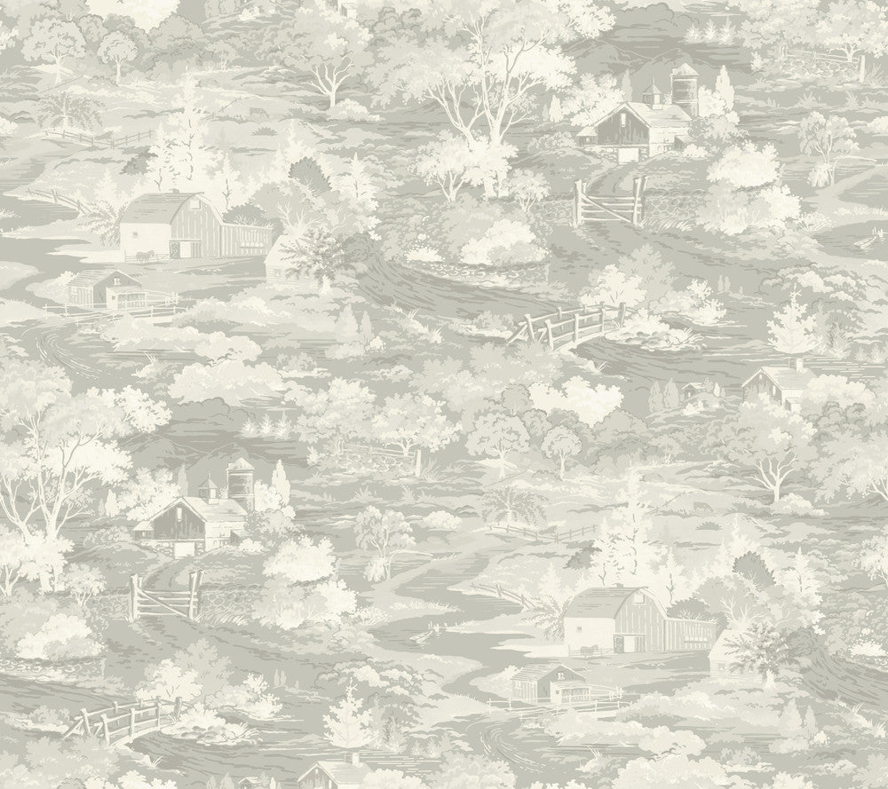 Homestead Grey & Off White Wallpaper by Magnolia Home Magnolia Home Covers about 60.8 square feet 27-in by 27-ft long roll Prepasted 24 - Fabric Carolina -