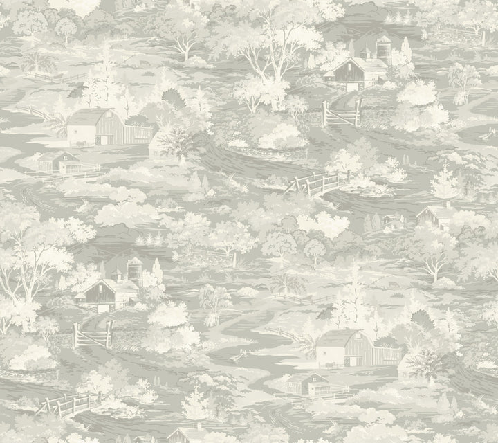 Homestead Grey & Off White Wallpaper by Magnolia Home Magnolia Home Covers about 60.8 square feet 27-in by 27-ft long roll Prepasted 24 - Fabric Carolina -