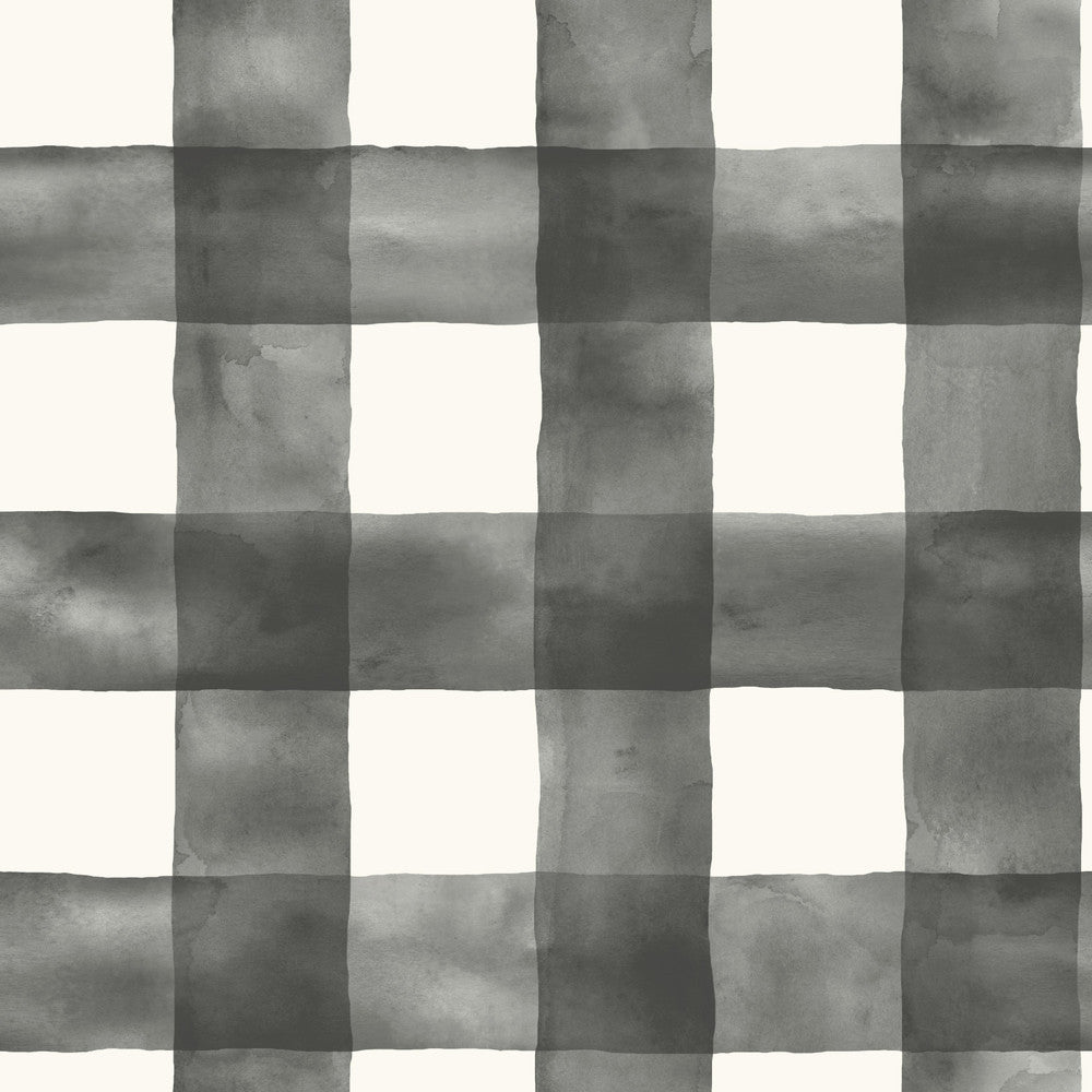 Watercolor Check Black & White Wallpaper by Magnolia Home Magnolia Home Covers about 56.4 square feet 20.5-in by 33-ft long roll Prepasted 20.5 - Fabric Carolina -