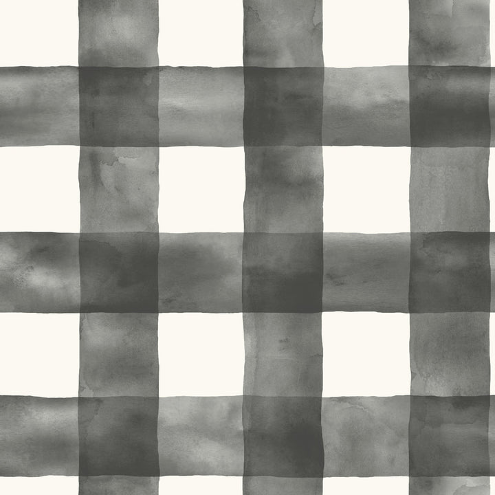 Watercolor Check Black & White Wallpaper by Magnolia Home Magnolia Home Covers about 56.4 square feet 20.5-in by 33-ft long roll Prepasted 20.5 - Fabric Carolina -