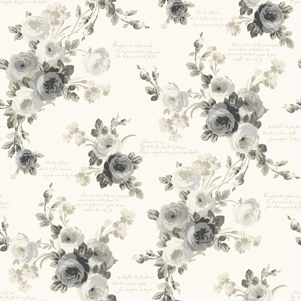 Heirloom Rose Grey & White Wallpaper by Magnolia Home Magnolia Home Covers about 56.4 square feet 20.5-in by 33-ft long roll Prepasted 20.5 - Fabric Carolina -