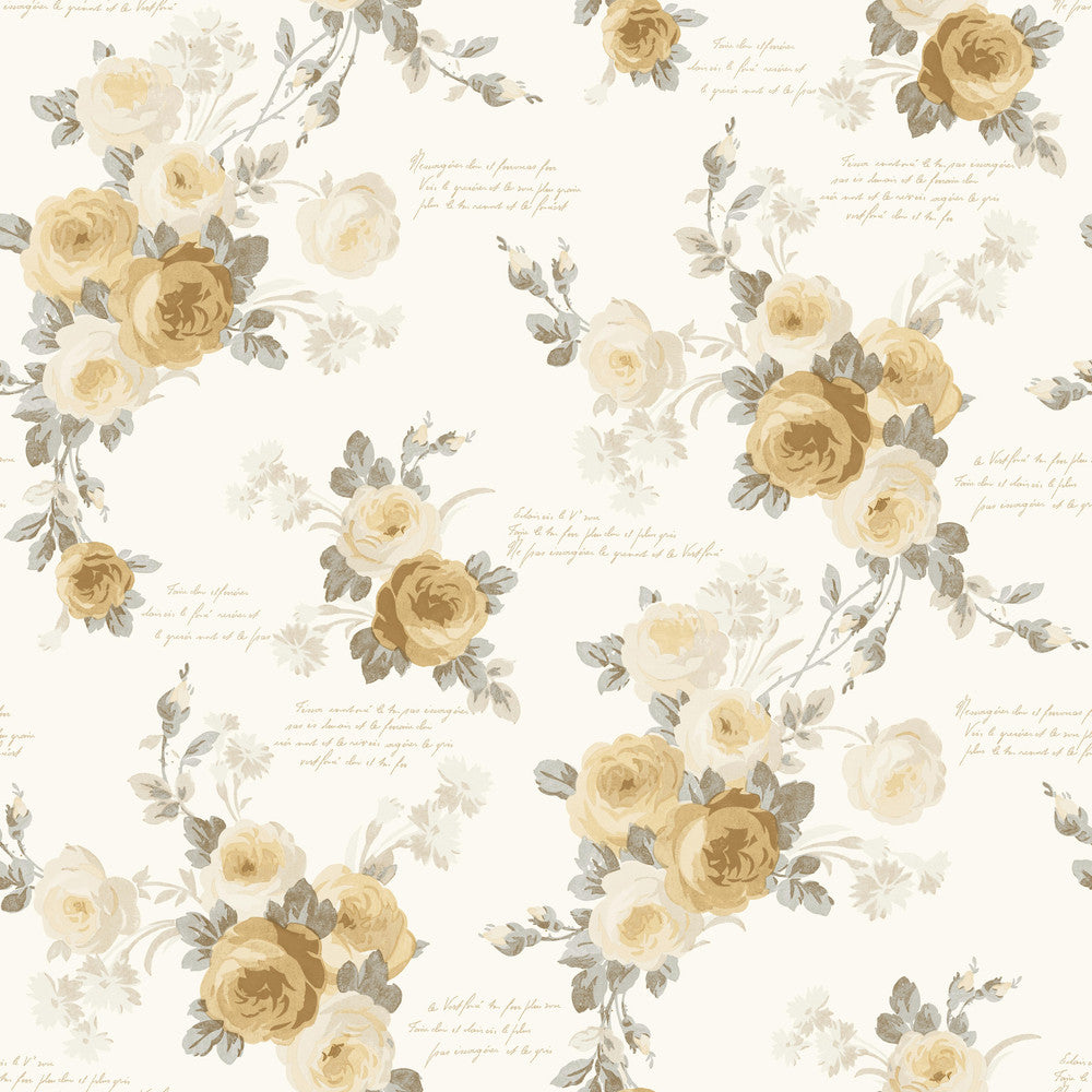 Heirloom Rose Yellow Wallpaper by Magnolia Home Magnolia Home Covers about 56.4 square feet 20.5-in by 33-ft long roll Prepasted 20.5 - Fabric Carolina -