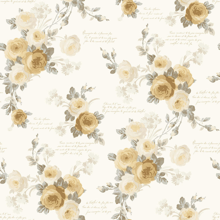 Heirloom Rose Yellow Wallpaper by Magnolia Home Magnolia Home Covers about 56.4 square feet 20.5-in by 33-ft long roll Prepasted 20.5 - Fabric Carolina -