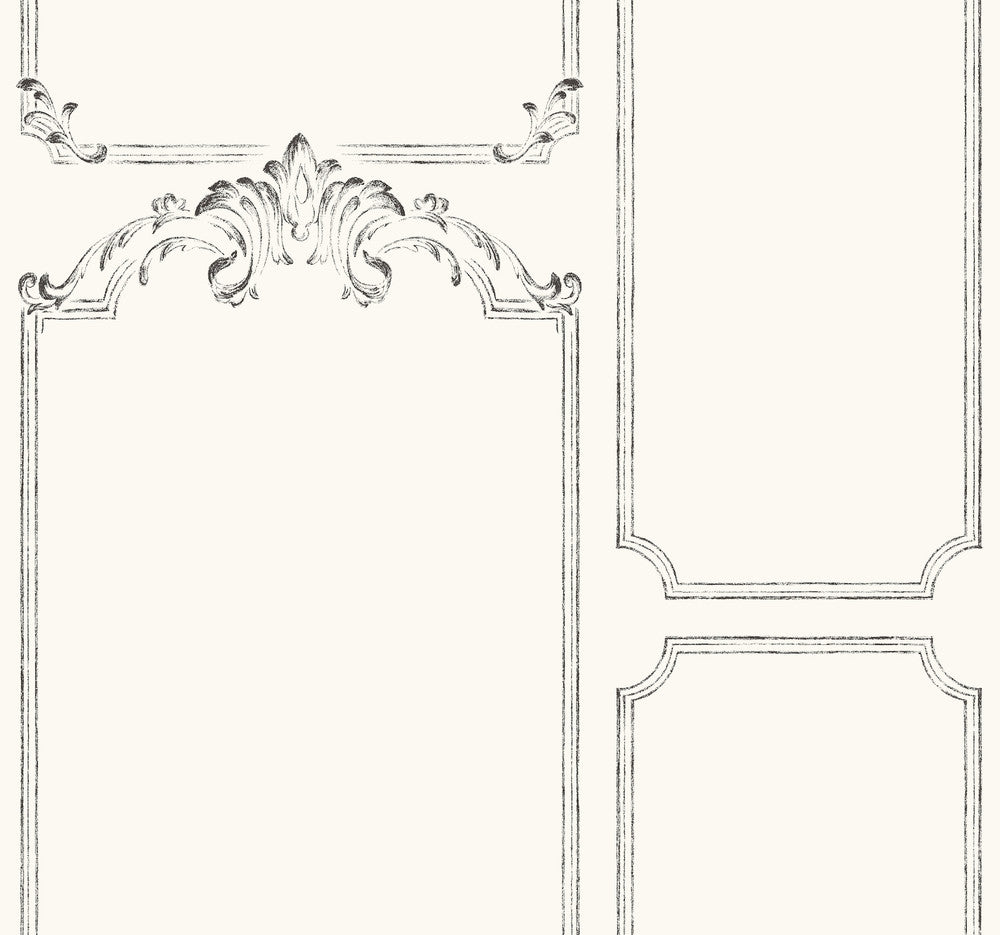 French Panel White & Black Wallpaper by Magnolia Home Magnolia Home Covers about 60.8 square feet 27-in by 27-ft long roll Prepasted 25.25 - Fabric Carolina -