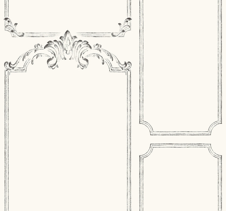 French Panel White & Black Wallpaper by Magnolia Home Magnolia Home Covers about 60.8 square feet 27-in by 27-ft long roll Prepasted 25.25 - Fabric Carolina -