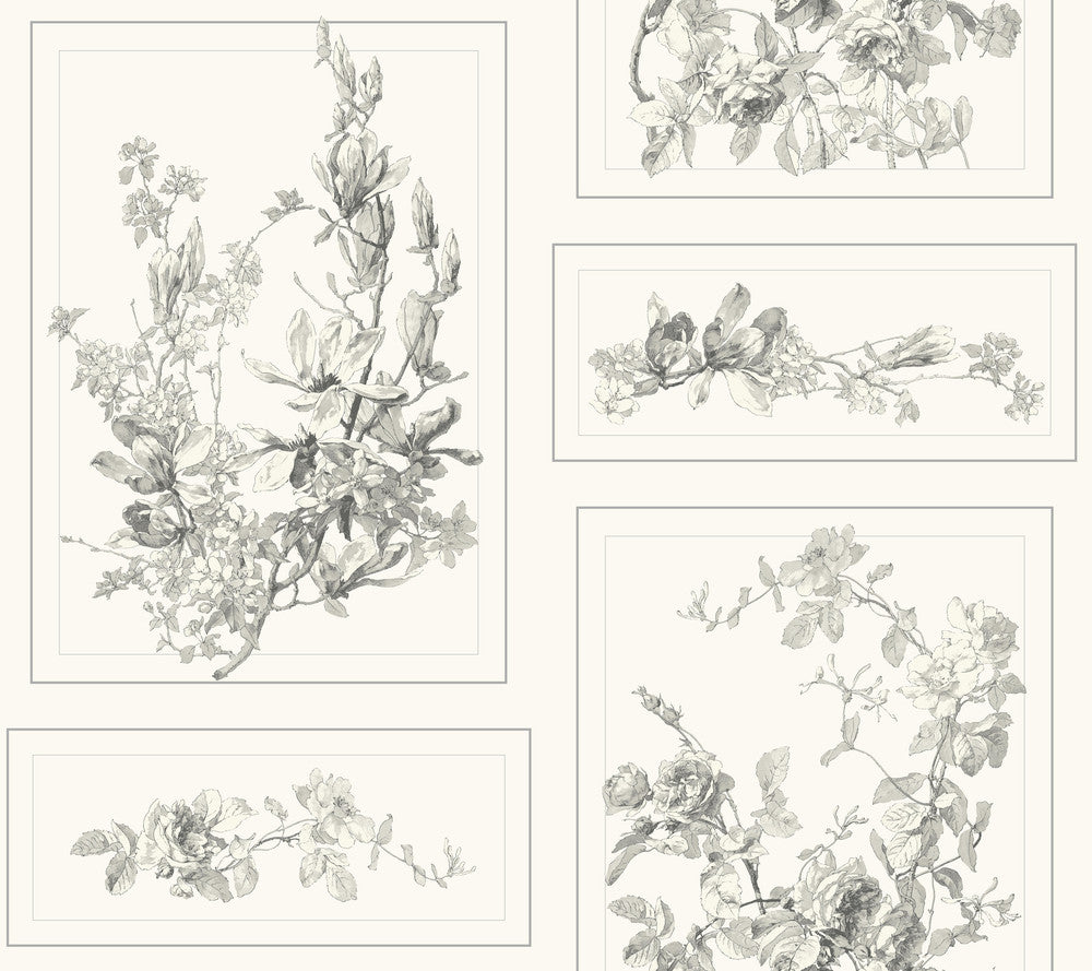 The Magnolia Grey & Off White Wallpaper by Magnolia Home Magnolia Home Covers about 60.8 square feet 27-in by 27-ft long roll Prepasted 24 - Fabric Carolina -