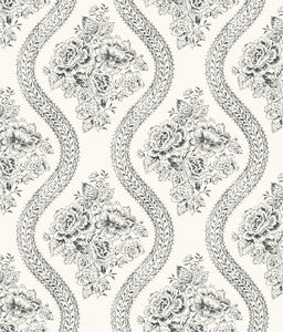 Coverlet Floral Black & Off White Wallpaper by Magnolia Home