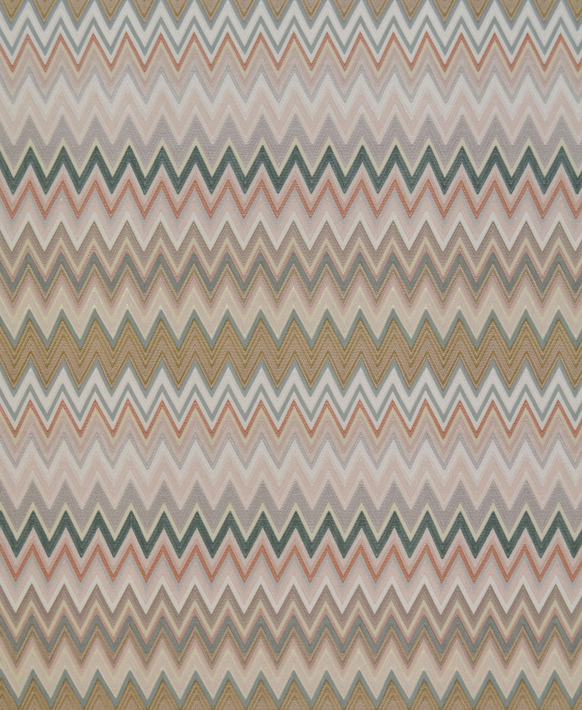 Zig Zag Multicolore Green Wallpaper by Missoni Missoni Covers about 56.4 square feet 20.5-in by 33-ft long roll Unpasted 25 - Fabric Carolina -