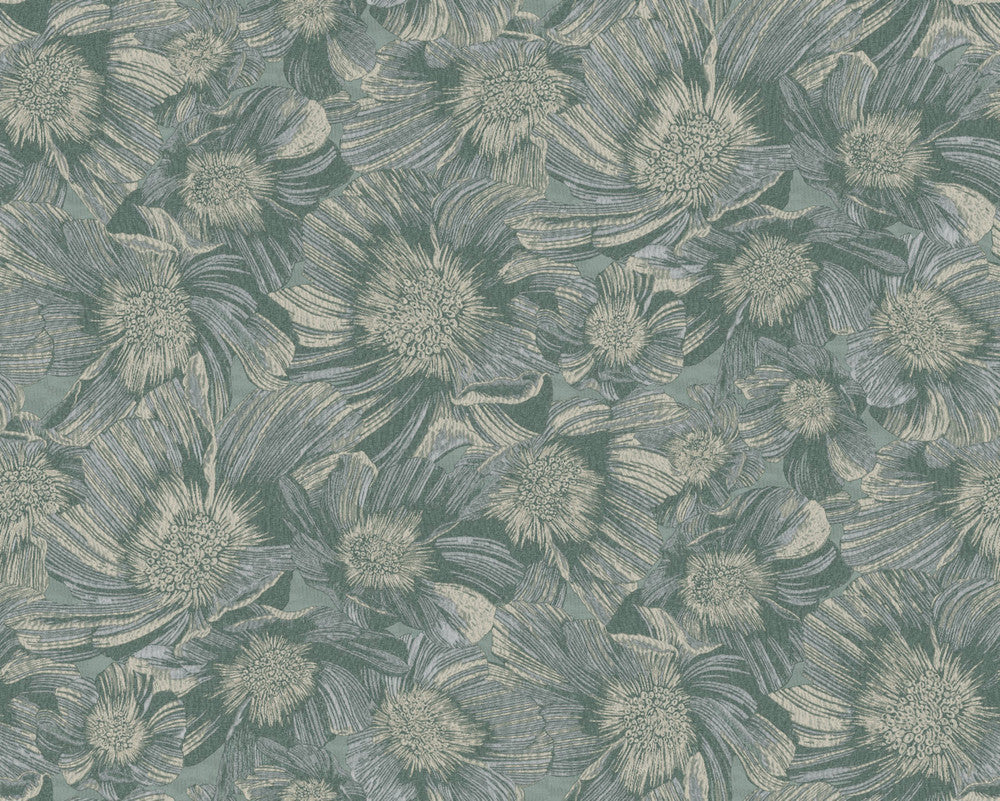 Anemoni Teal Wallpaper by Missoni Missoni Home 5 Covers about 107.4 square feet Unpasted 31.5-in repeat, straight match 39.3-in by 32.8-ft long roll - Fabric Carolina -