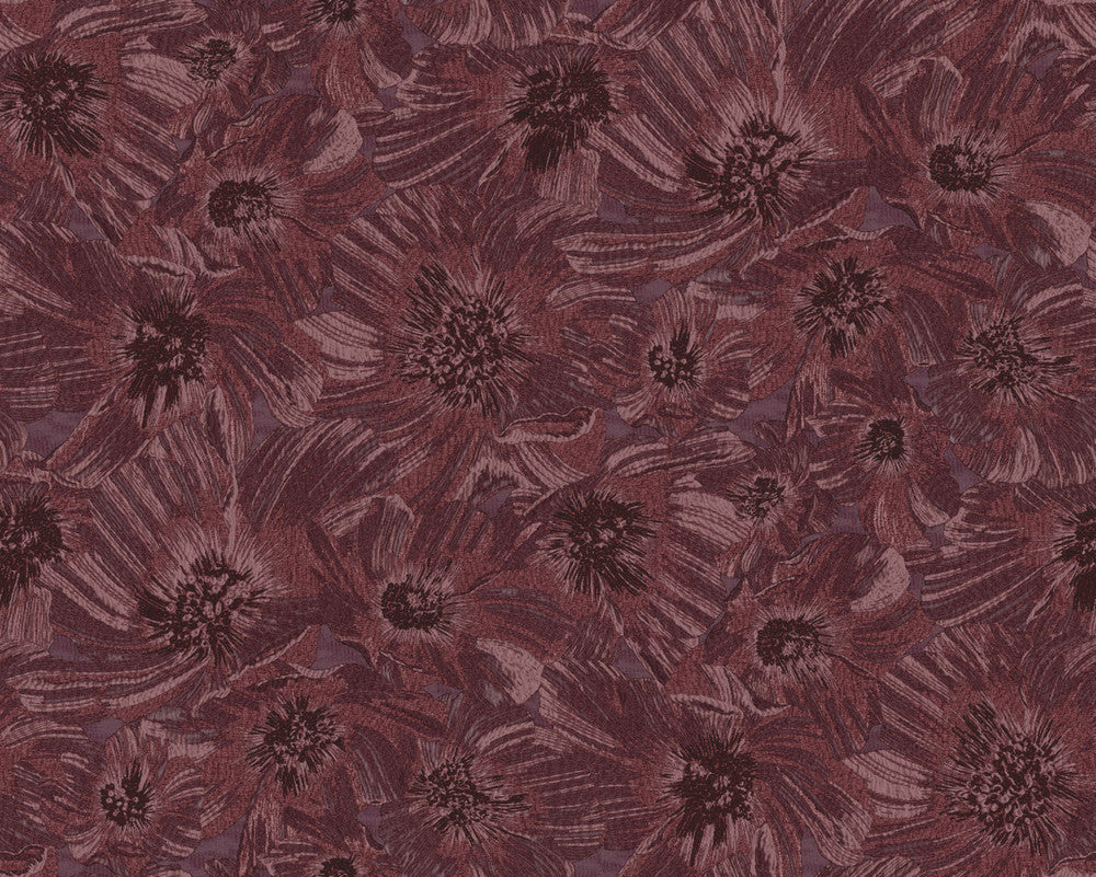 Anemoni Burgundy Wallpaper by Missoni Missoni Home 5 Covers about 107.4 square feet Unpasted 31.5-in repeat, straight match 39.3-in by 32.8-ft long roll - Fabric Carolina -