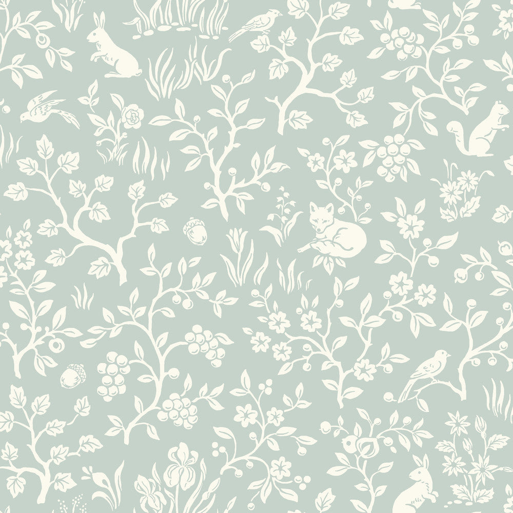 Fox & Hare Green Wallpaper by Magnolia Home Magnolia Home Artful Prints & Patterns Covers about 56.4 square feet 20.5-in by 33-ft long roll Prepasted 20.5 - Fabric Carolina -