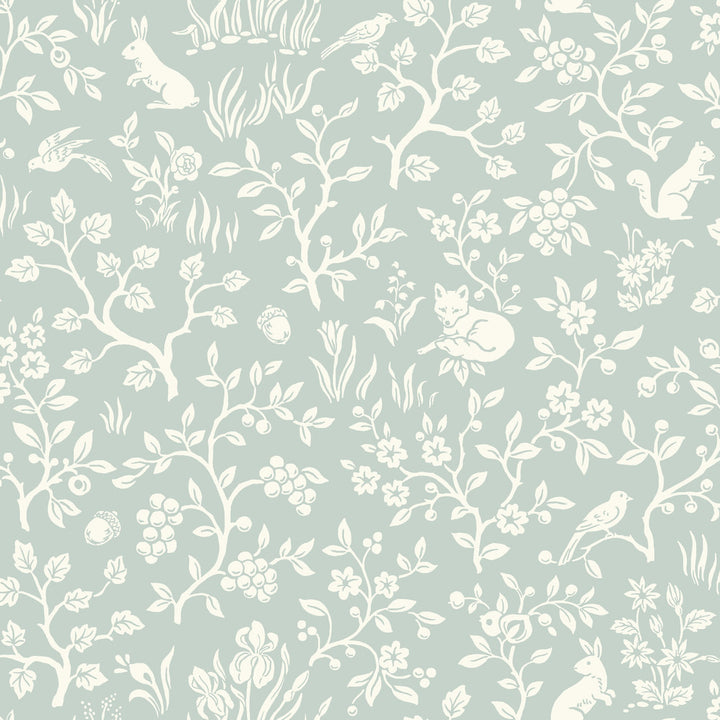 Fox & Hare Green Wallpaper by Magnolia Home Magnolia Home Artful Prints & Patterns Covers about 56.4 square feet 20.5-in by 33-ft long roll Prepasted 20.5 - Fabric Carolina -