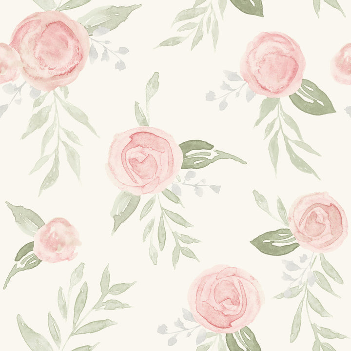 Watercolor Roses Coral Wallpaper by Magnolia Home Magnolia Home Artful Prints & Patterns Covers about 56.4 square feet 20.5-in by 33-ft long roll Prepasted 20.5 - Fabric Carolina -