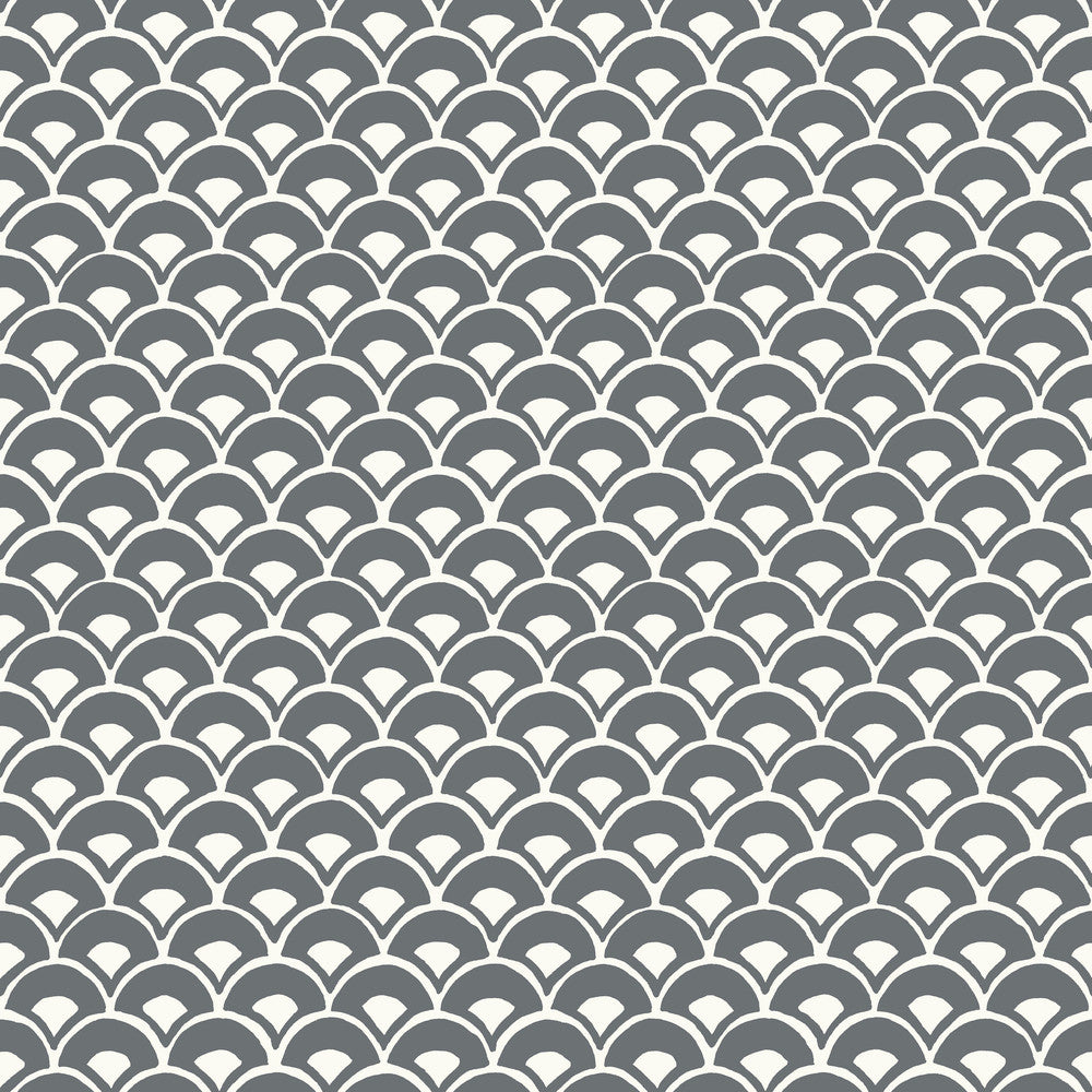 Stacked Scallops Grey Wallpaper by Magnolia Home Magnolia Home Artful Prints & Patterns Covers about 56.4 square feet 20.5-in by 33-ft long roll Prepasted 10.25 - Fabric Carolina -