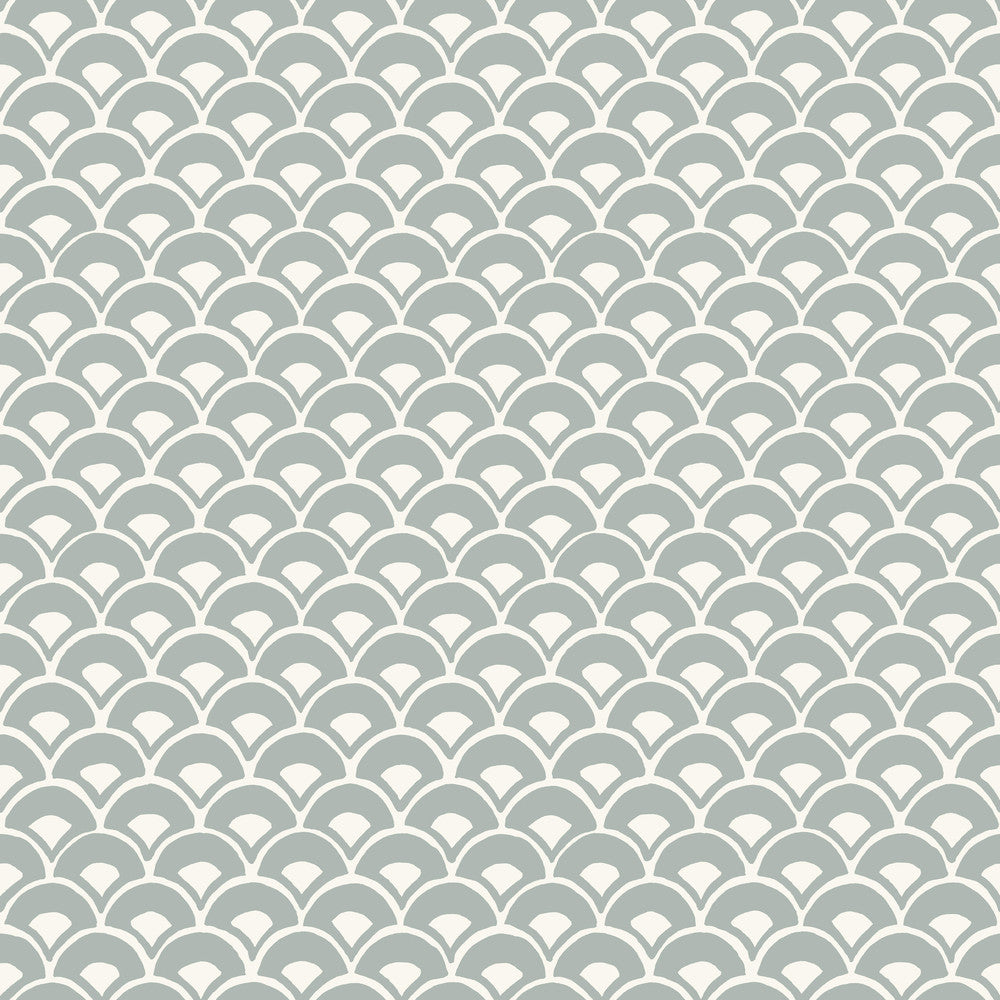 Stacked Scallops Blue Wallpaper by Magnolia Home Magnolia Home Artful Prints & Patterns Covers about 56.4 square feet 20.5-in by 33-ft long roll Prepasted 10.25 - Fabric Carolina -