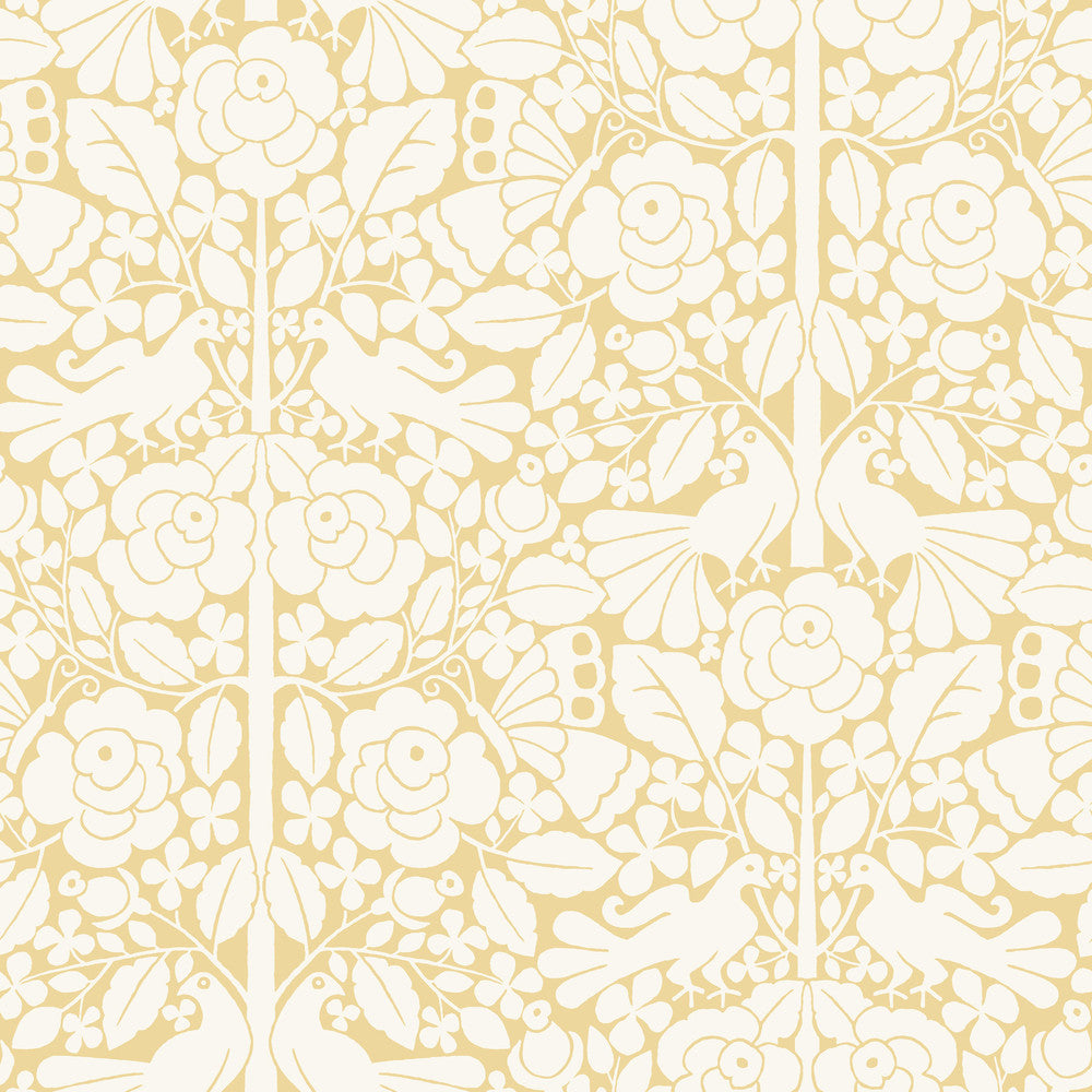 Fairy Tales Yellow Wallpaper by Magnolia Home Magnolia Home Artful Prints & Patterns Covers about 56.4 square feet 20.5-in by 33-ft long roll Prepasted 20.5 - Fabric Carolina -