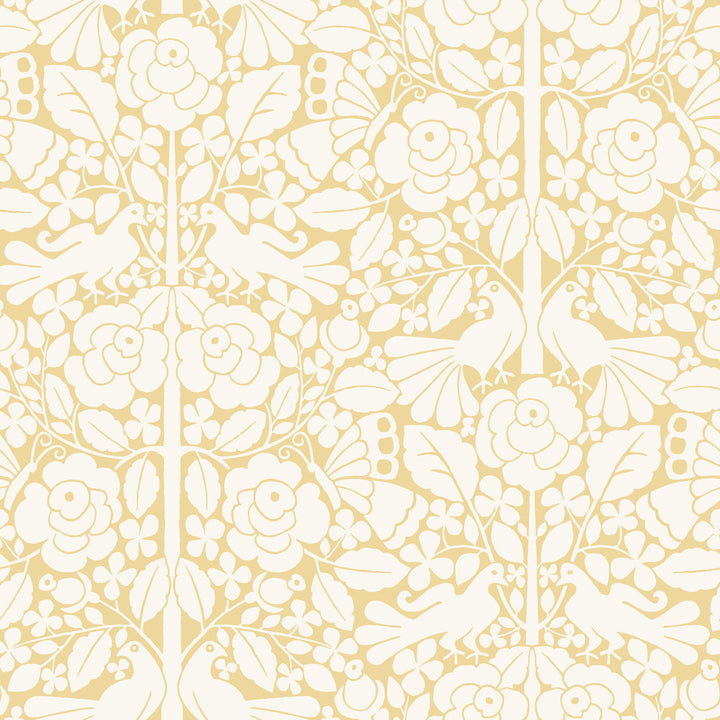 Fairy Tales Yellow Wallpaper by Magnolia Home Magnolia Home Artful Prints & Patterns Covers about 56.4 square feet 20.5-in by 33-ft long roll Prepasted 20.5 - Fabric Carolina -