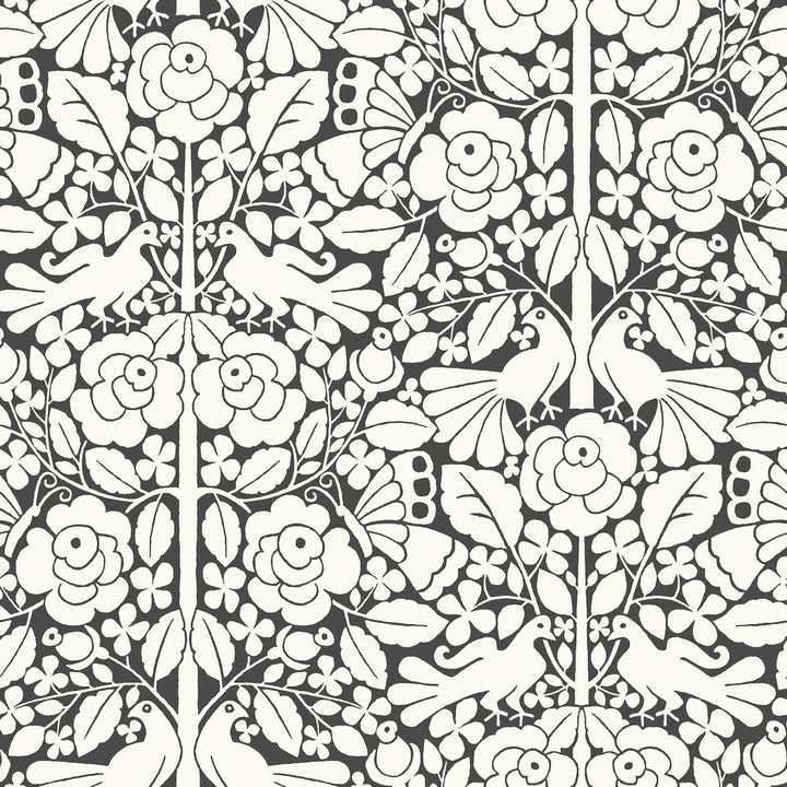 Fairy Tales Black Wallpaper by Magnolia Home Magnolia Home Artful Prints & Patterns Covers about 56.4 square feet 20.5-in by 33-ft long roll Prepasted 20.5 - Fabric Carolina -