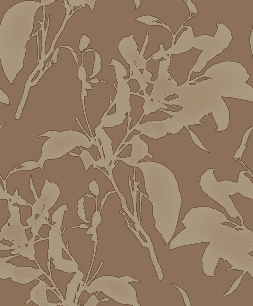 Copper Botanical Silhouette Wallpaper by York Wallcoverings Mixed Materials Covers about 56.9 square feet 20.8-in by 32.8-ft long roll Unpasted 25.2 - Fabric Carolina -