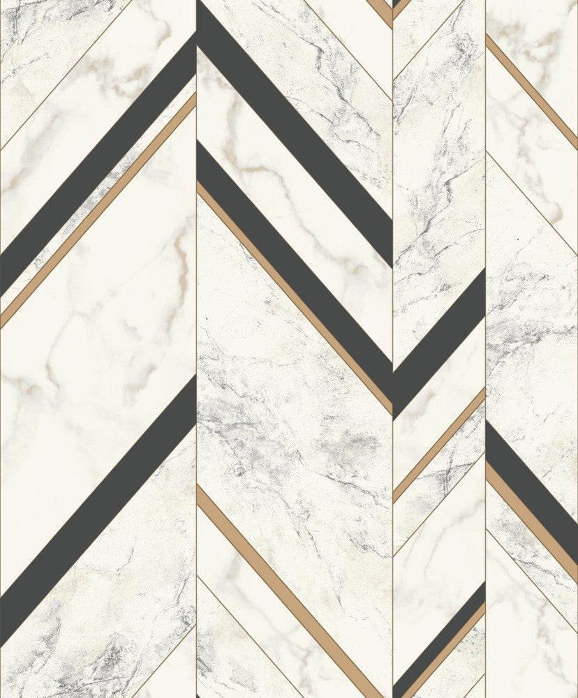 Marble Chevron Black & Gold Wallpaper by Inspired by Color Black & White 2 Covers about 56.9 square feet 20.8-in by 32.8-ft long roll Unpasted 25.2 - Fabric Carolina -