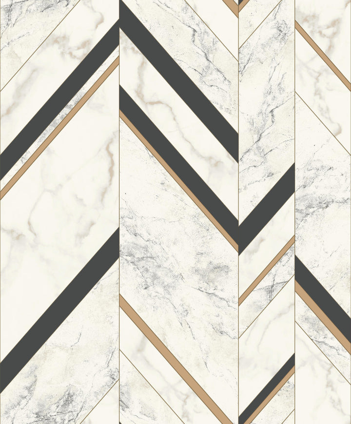 Marble Chevron Black & Gold Wallpaper by Inspired by Color Black & White 2 Covers about 56.9 square feet 20.8-in by 32.8-ft long roll Unpasted 25.2 - Fabric Carolina -