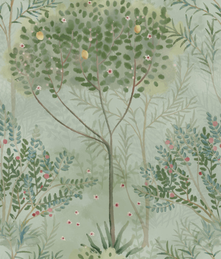 Orchard Green Wallpaper by York Wallcoverings Mediterranean Covers about 56.4 square feet 20.5-in by 33-ft long roll Prepasted 24 - Fabric Carolina -