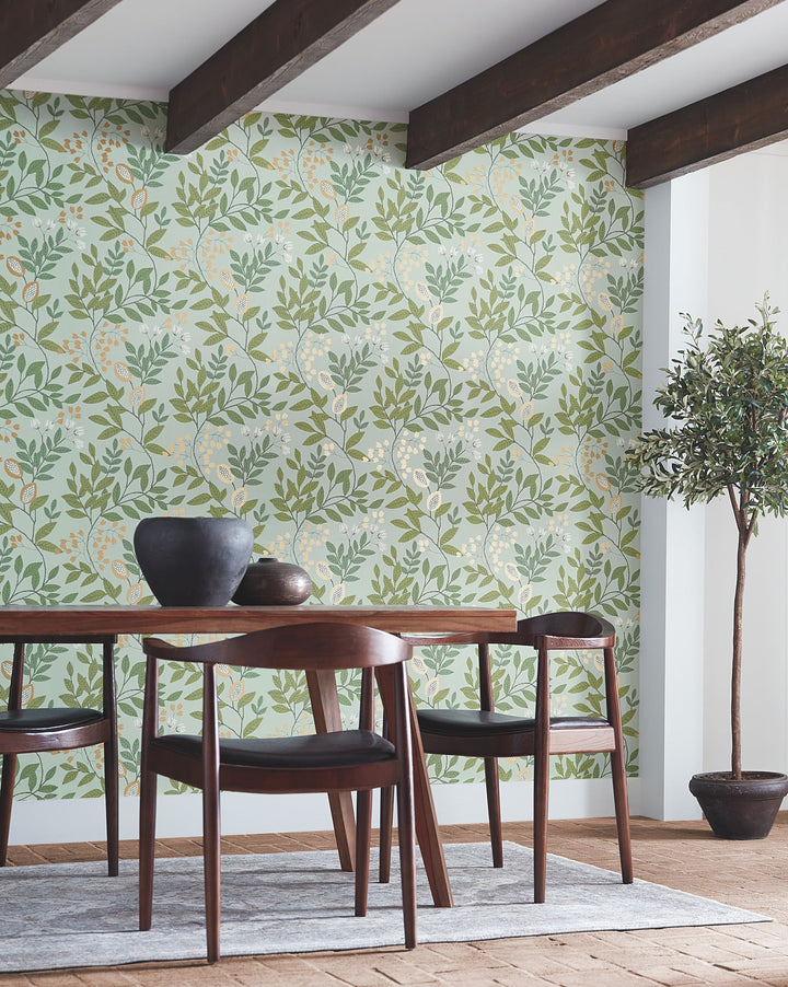 Eden Retreat Green & Gold Wallpaper by York Wallcoverings Designer