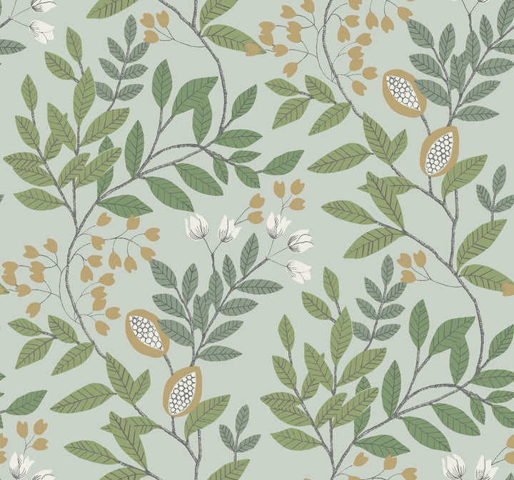 Eden Retreat Green & Gold Wallpaper by York Wallcoverings Earthy Tones Covers about 60.8 square feet 27-in by 27-ft long roll Prepasted 25.25 - Fabric Carolina -