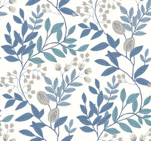 Eden Retreat White & Blue Wallpaper by York Wallcoverings