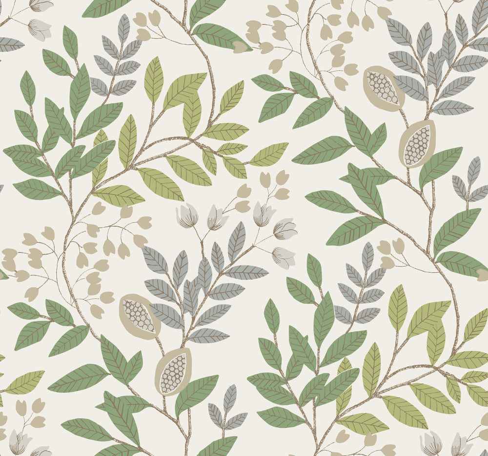 Eden Retreat Beige & Green Wallpaper by Inspired by Color Beige & Neutrals Covers about 60.8 square feet 27-in by 27-ft long roll Prepasted 25.25 - Fabric Carolina -