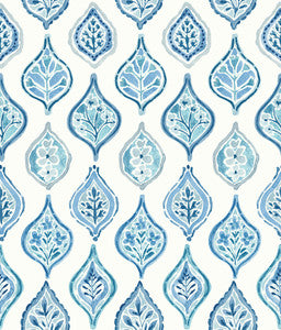 Marketplace Motif White & Blue Wallpaper by York Wallcoverings