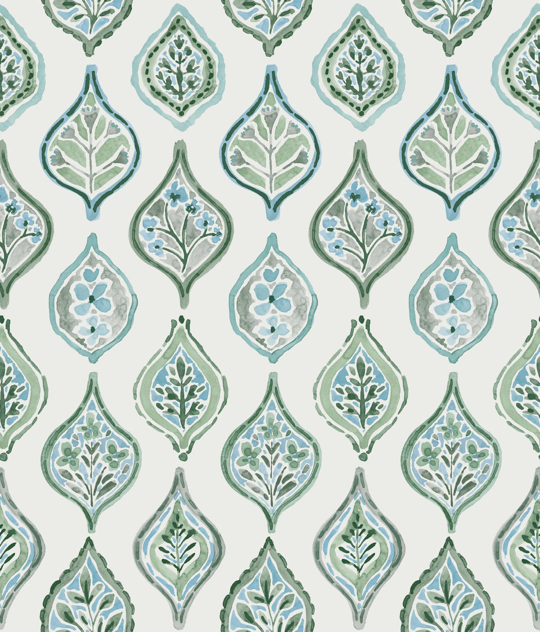 Marketplace Motif Pale Grey & Green Wallpaper by York Wallcoverings Designer