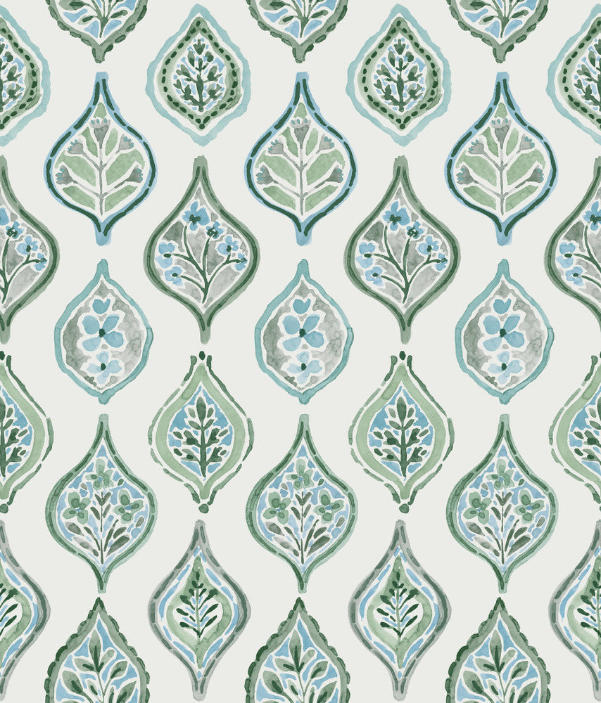 Marketplace Motif Pale Grey & Green Wallpaper by York Wallcoverings Mediterranean Covers about 56.4 square feet 20.5-in by 33-ft long roll Prepasted 24 - Fabric Carolina -