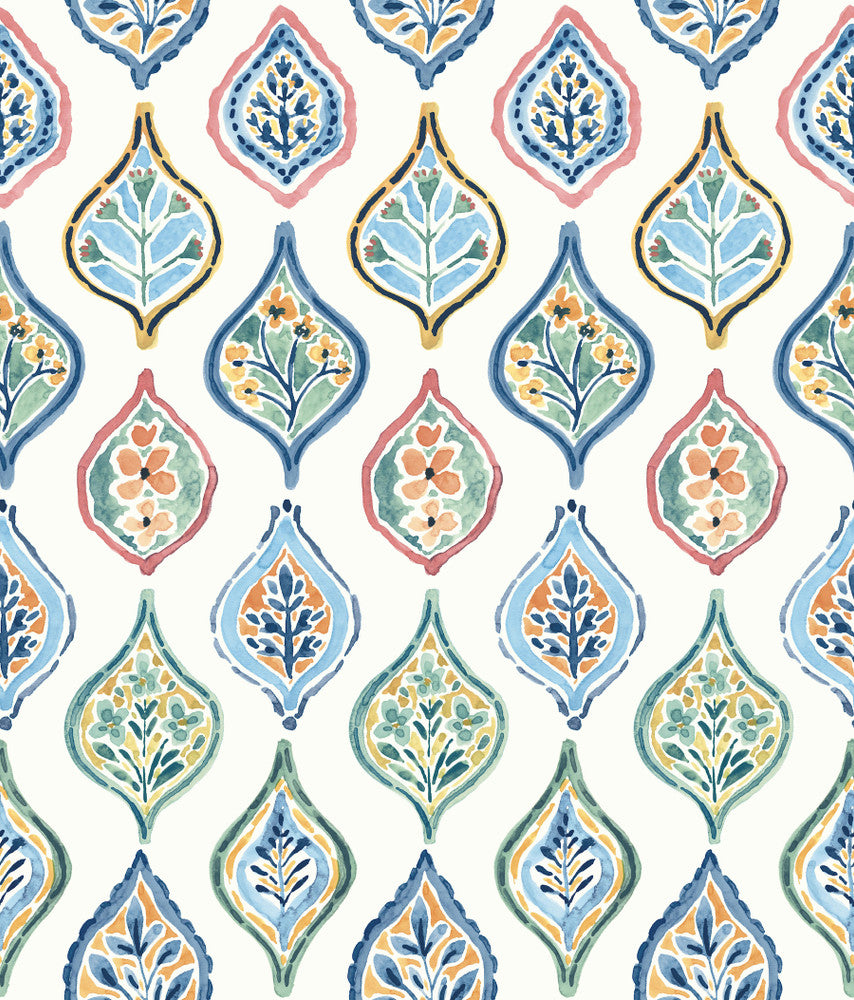 Marketplace Motif White & Multi Wallpaper by York Wallcoverings Mediterranean Covers about 56.4 square feet 20.5-in by 33-ft long roll Prepasted 24 - Fabric Carolina -
