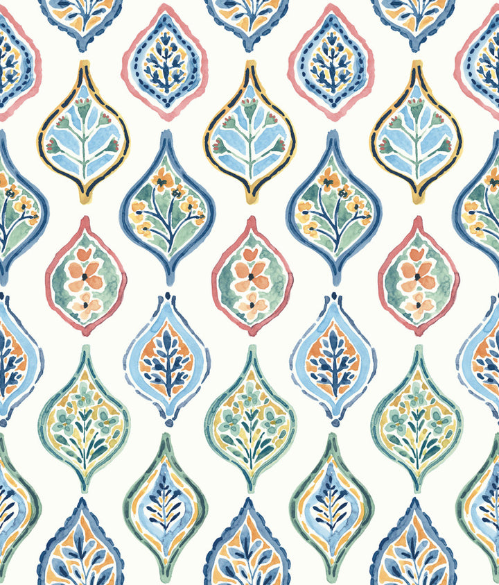 Marketplace Motif White & Multi Wallpaper by York Wallcoverings Mediterranean Covers about 56.4 square feet 20.5-in by 33-ft long roll Prepasted 24 - Fabric Carolina -