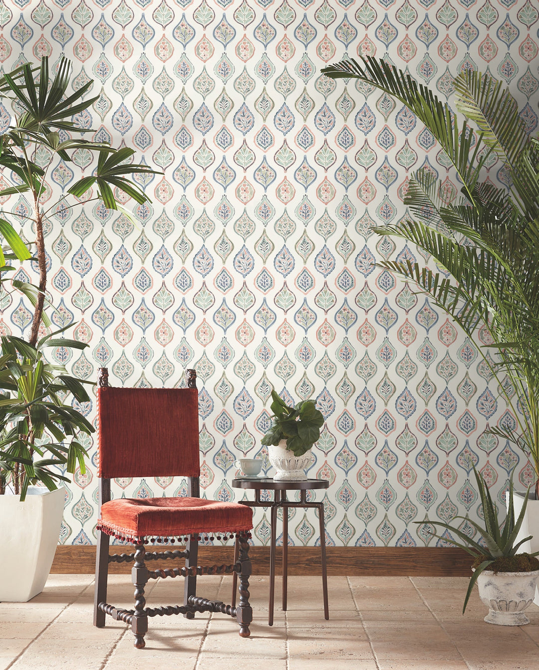 Marketplace Motif Off White & Green Wallpaper by York Wallcoverings Designer