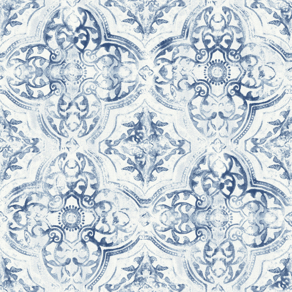 Quartet White & Blue Wallpaper by Inspired by Color Blues II Covers about 56.4 square feet 20.5-in by 33-ft long roll Prepasted 20.5 - Fabric Carolina -